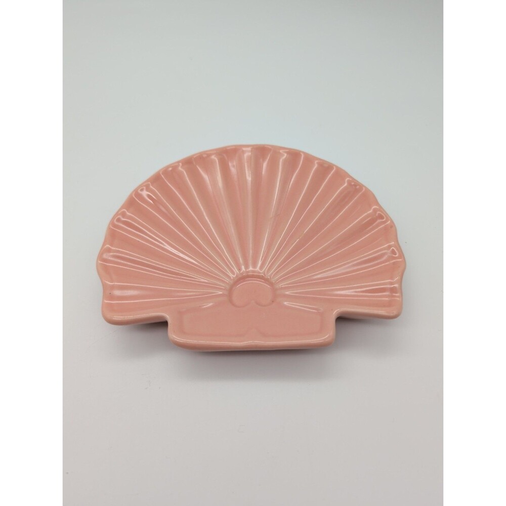 Vtg Haegar Soap Dish Ceramic Fan Sea Shell 1980s Blush Pink Nautical Coastal